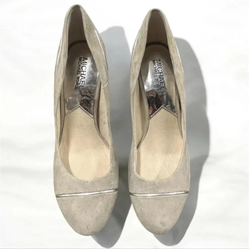 MICHAEL Michael Kors Gray Suede platform Shoes Silver Heel Stiletto women size 8